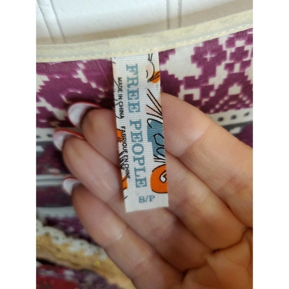 Free People Tunic Pearl Linen Blend sz S Multicolor Floral BOHO Top - Picture 5 of 7